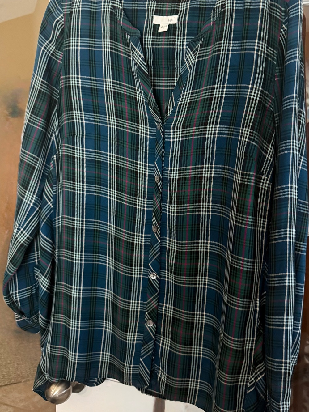 J. Jill Blue and Green Plaid Button-Down Shirt